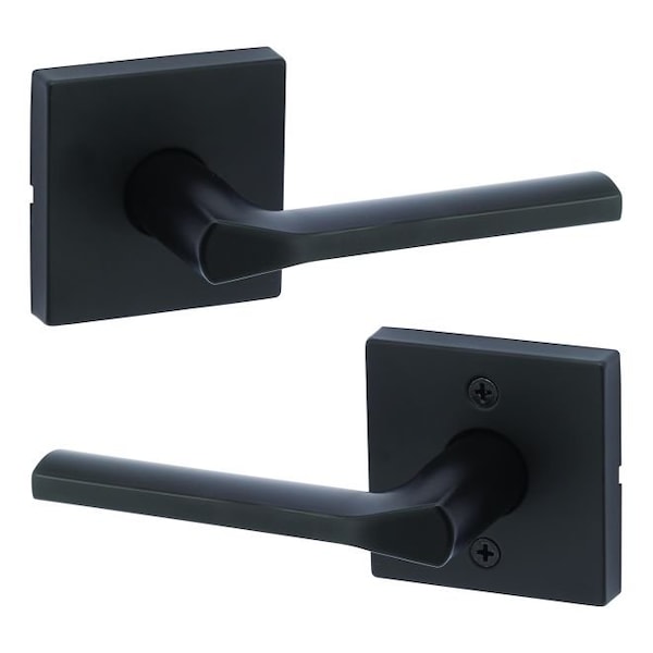 Lisbon Lever with Square Rose Passage Door Lock with 6AL Latch and RCS Strike Matte Black Finish